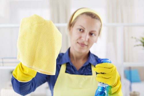 Commercial cleaners working in a Wandsworth office reception area